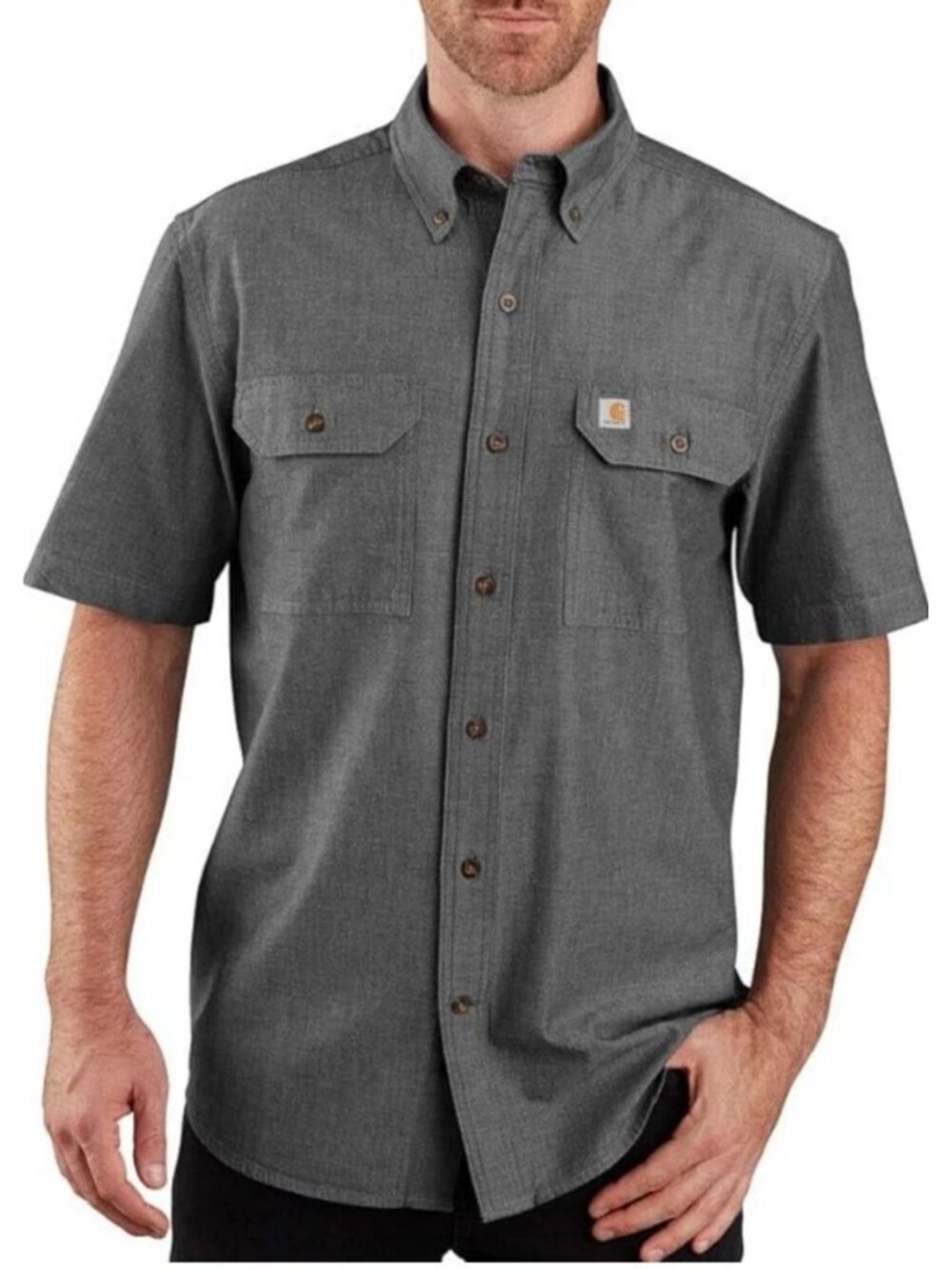 Carhartt Men XL Tall Fort Loose Fit Short Sleeve Button Down Shirt Dark Grey
